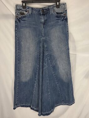 Vintage Industrial Cotton Denim Maxi Skirt Y2K Frayed Flare Godet Panel 9
